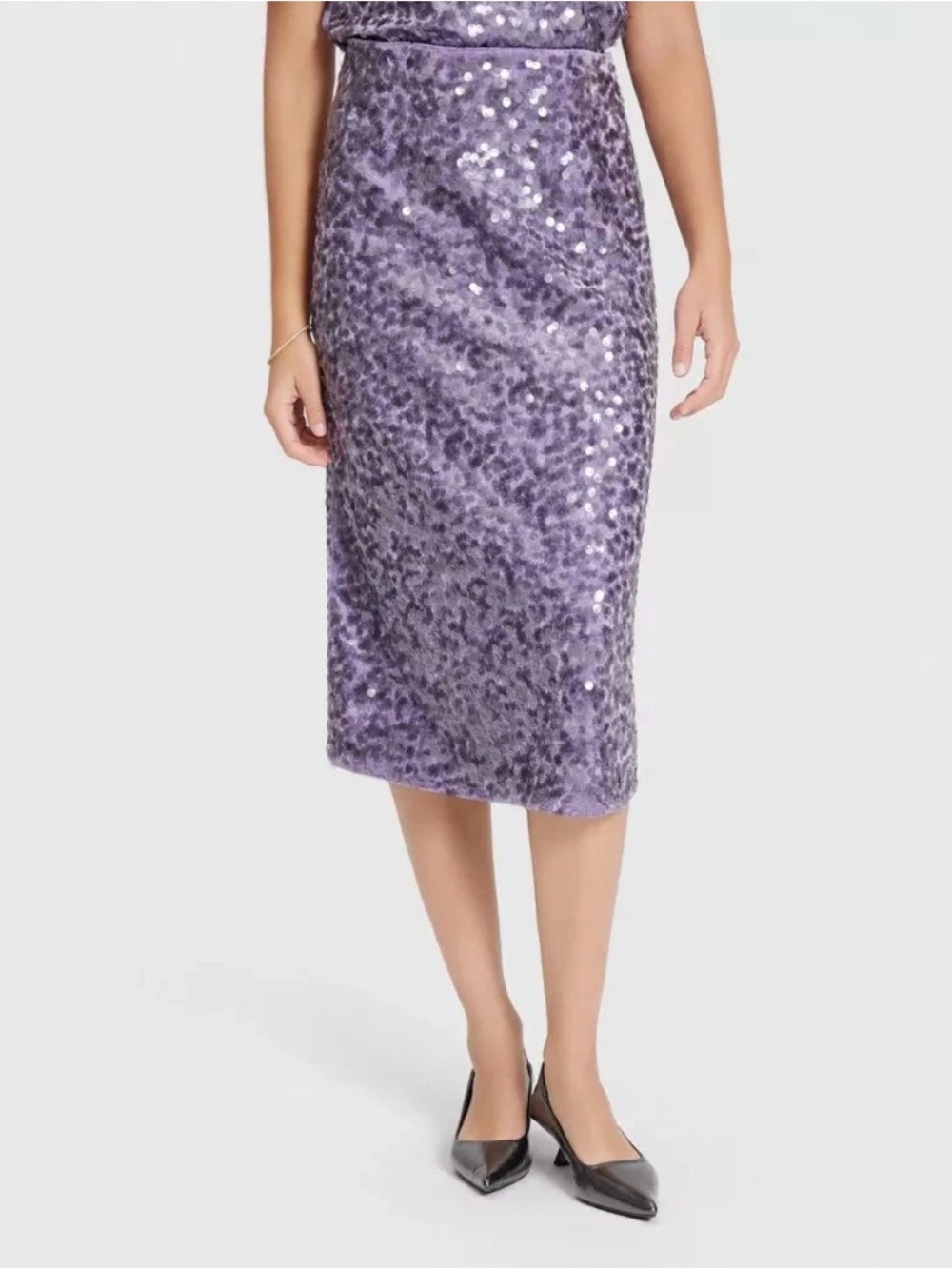 NWT ‘A New Day’ Beautiful Medium Lavender Satin Sequin Midi Skirt